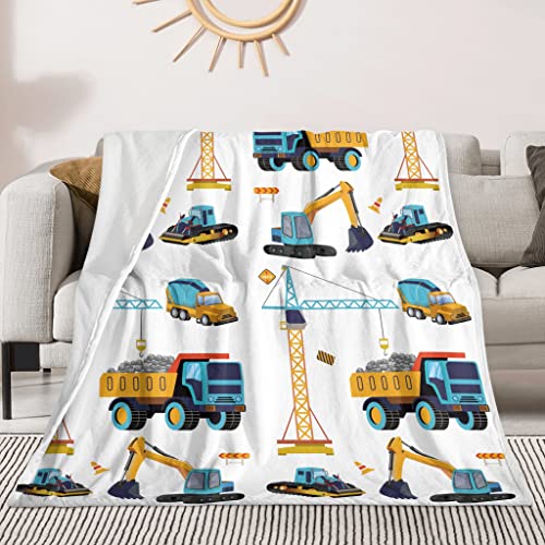 Construction Truck Blanket Boys Excavator Plush Throw Blanket Soft Fuzzy Flannel Tractor Blanket for Bed Couch Sofa Decor Trucks Car Lover Toddler Kids Blankets Gift 60'x50'