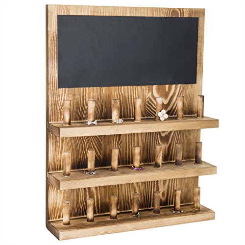 MyGift 3-Tier Wall-Mounted Wood Jewelry Accessories Organizer with Chalkboard, 21-Peg Ring Holder Storage Rack