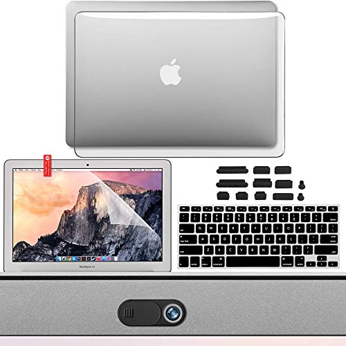 GMYLE MacBook Air 13 Inch Case Kit A1466 A1369 2010 2017, Privacy Webcam Cover, Anti Dust Plugs, Keyboard Cover and Screen Protector 5 in 1 (Clear)