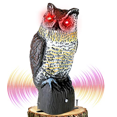 Eowllo Plastic Owl to Keep Birds Away,Owl Scarecrows with Flashing Eyes&Frightening Sound,Owl for Bird Control for Garden Yard Outdoor