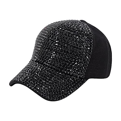 Surkat Women Studded Rhinestone Crystal Baseball Cap Ponytail Adjustable Hat Bling Denim Sun Hat