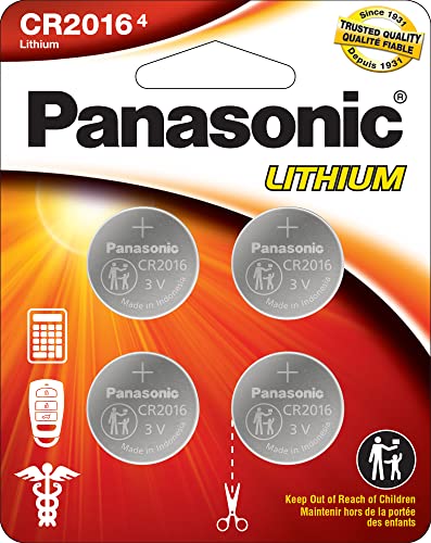 Panasonic CR2016 3.0 Volt Long Lasting Lithium Coin Cell Batteries in Child Resistant, Standards Based Packaging, 4-Battery Pack
