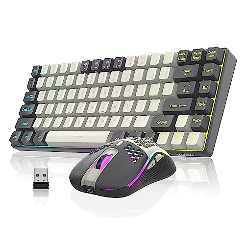 RedThunder K84 Wireless Keyboard and Mouse Combo, RGB Backlit Rechargeable Battery, 75% Layout 84 Keys TKL Ultra Compact Gaming Keyboard & Lightweight 3200 DPI Honeycomb Optical Mouse (White-Gray)