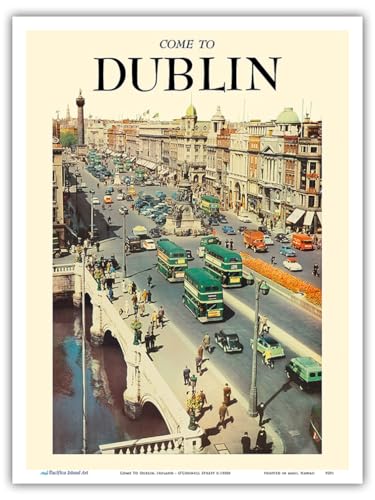 Come To Dublin Ireland - O’Connell Street - Vintage Travel Poster c.1950s - Master Art Print (Unframed) 9in x 12in