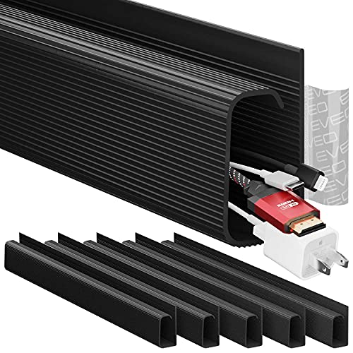 EVEO Cable Management Under Desk Kit - Under Desk Cable Management Cord Cover, Cable Hider Cord Management Under Desk Cable Organizer Easy to Install Cord Organizer Tray - 96'' J Channel 6X16 Black