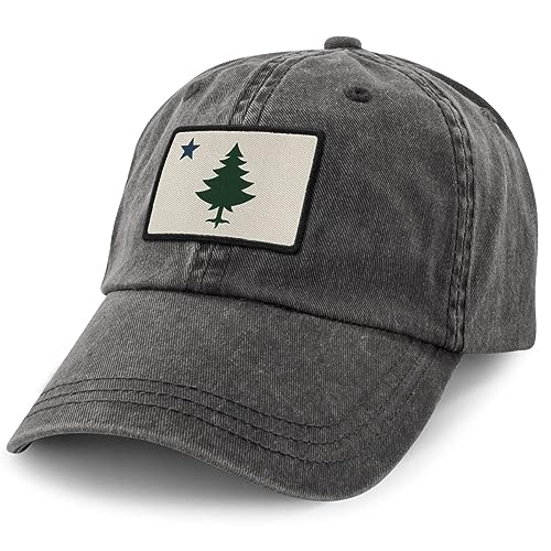 Vintage Maine Flag Washed Dad Hat Charcoal