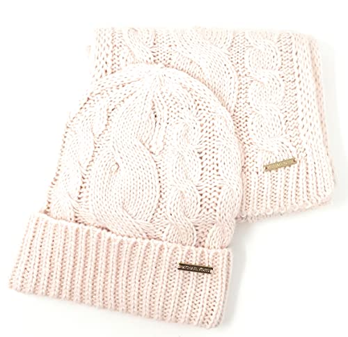 Michael Michael Kors Women's Cable Knit Scarf and Beanie Set in Gift Box, Pink