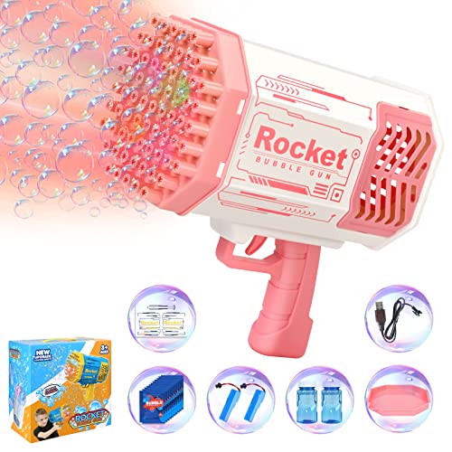 Bazooka Bubble Blaster Gun with 2 Batteries,Rocket Bubble Machine Blower,Birthday Gift for Girls Kids,Bubble Maker Toys for Party Wedding(Pink)