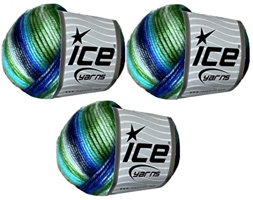Ice Yarn Picasso (3 Pack) Light Shinny Yarn Knitting Yarn Crochet Yarn for DIY Hand Knitting 44% Acrylic, 56% Polyester (3x1.76 Oz),(3x125 yds) (Blue Shades, Green Shades, White)