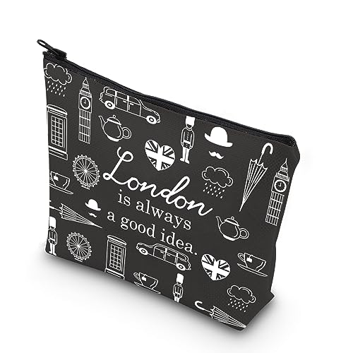 London Travel Gift London City Skyline London Is Always A Good Idea Zipper Pouch Makeup Bag (BLK-London)