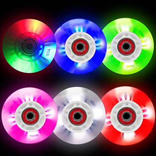 FYANER Light Up Inline Skate Wheels 4 Pack - Luminescence Flash Inline Skates Replacement Wheel 80mm(Colorful)