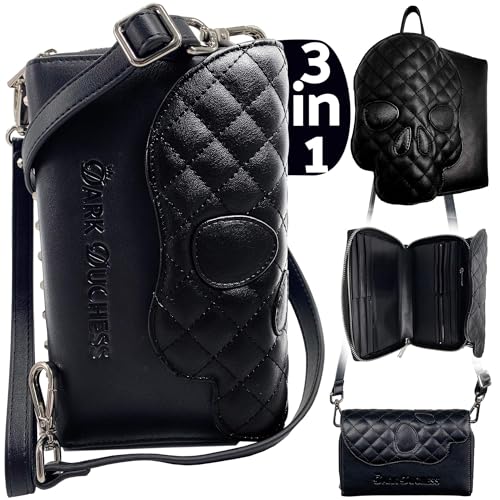 Dark Duchess Goth Skull Purse Wallet Bag - Vegan Leather Shoulder Crossbody Skull Gifts For Women - Gothic Head Spooky Horror Purses - Trendy Womens Studded Clutch Bags - Cross Body Wallets
