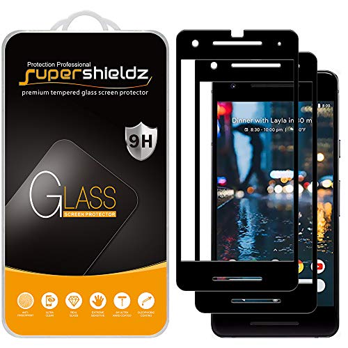 Supershieldz (2 Pack) Designed for Google (Pixel 2) Tempered Glass Screen Protector, (Full Screen Coverage) 0.33mm, Anti Scratch, Bubble Free (Black)