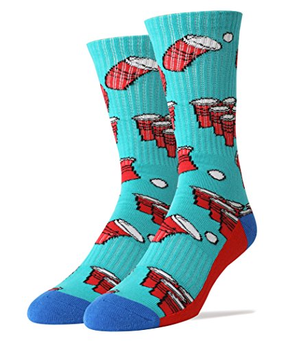 Oooh Yeah Mens Athletic Funny Novelty Game Socks, Beer Pong Size 10-13