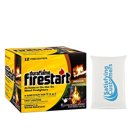Duraflamme Firelighters for Indoor & Outdoor Use–Easy Use Firelighter for Quick Ignition–Versatile Lighter for Barbecue Fire Pit Fireplace & Camp Fire–12pk W/ Satisfying Customers Travel Tissue Pack