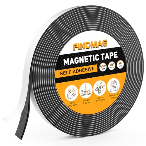 FINDMAG Magnetic Tape, 15 Feet Magnet Tape with Strong Self Adhesive Flexible Magnetic Strip Magnet Tape Roll Perfect for Craft and DIY Projects, whiteboards & Fridge Organization - 1/2 Inch