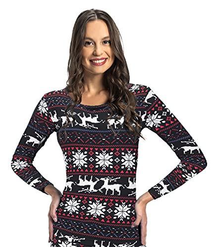 ROCKY Women's Thermal Base Layer Top (Long John Underwear Shirt) Insulated for Outdoor Ski Warmth/Extreme Cold Pajamas (Christmas Design - Large)