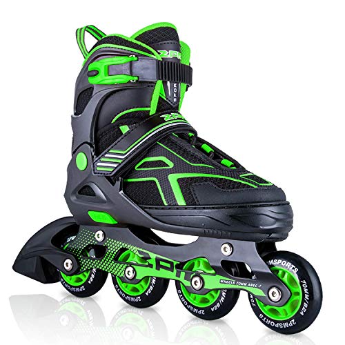 2PM SPORTS Torinx Green Boys Adjustable Inline Skates, Fun Beginner Roller Skates for Kids, Youth, Girls, Men and Women - Green Large