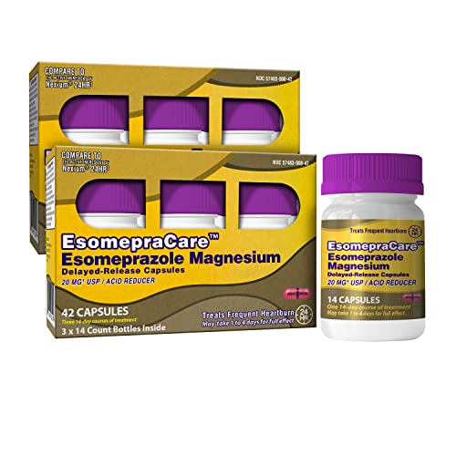 EsomepraCare Esomeprazole Magnesium 20 mg Delayed-Release Capsules, Acid Reducer for Frequent Heartburn Relief (84ct)