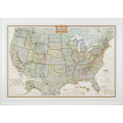 Craig Frames Wayfarer, Executive United States Push Pin Travel Map, Textured White Frame and Pins, 24 by 36-Inch