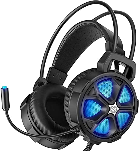 HP Gaming Headset for PS4, Xbox One PC Controller with Bass Surround Sound, LED Light and Noise Isolating Over Ear Headphone with Mic Plus 3.5mm USB Cable for Laptop Mac Nintendo Switch Games