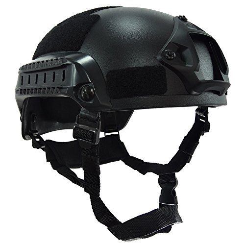 OneTigris Tactical Helmet MICH 2001 - Helmet with Adjustable Chin Strap, Night Vision Mount and Side Rails (Black)
