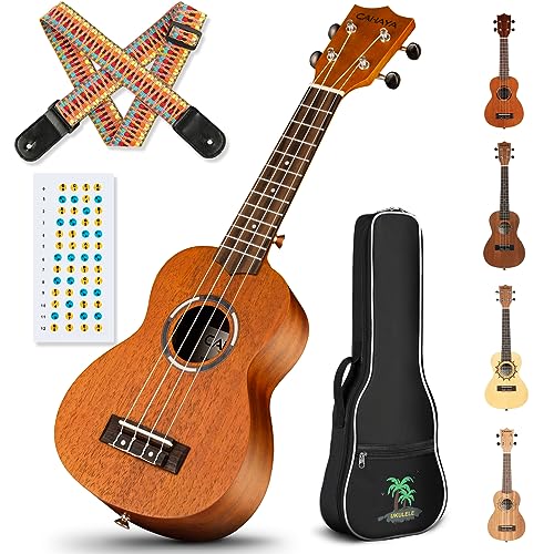 CAHAYA Concert Ukulele 23 Inch Ukulele Kit Beginner Starter with Carrying Bag, Shoulder Strap, Fretboard Stickers, for Both Adults and Kids in Mahogany CY0336