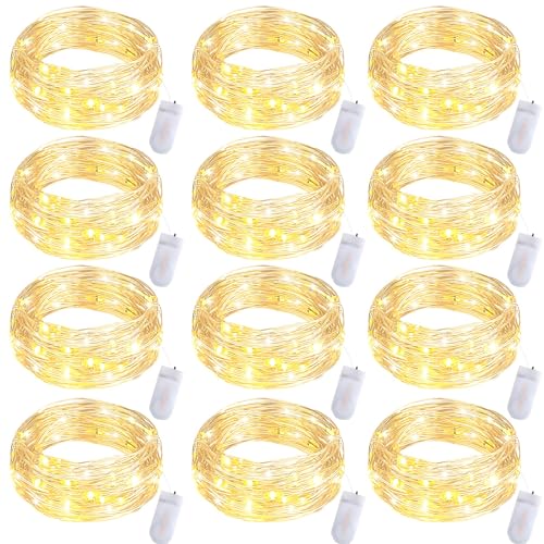 Fibevon Fairy Lights Battery Operated, 12-Pack 7.2ft w/20 LED Mini Lights Waterproof String Lights for Mason Jar/Centerpiece Table/Bedroom/Wedding/Valentines/Christmas/Outdoors/Indoor Decoration