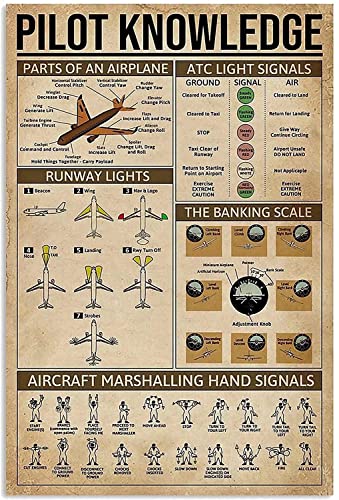 EWERW Pilot Knowledge Art Wall Decor Retro Metal Tin Signs Parts Of An Airplane Printed Poster Club Bar Cafe Living Room Kitchen Garage Home Plaque Decoration, 8x12''