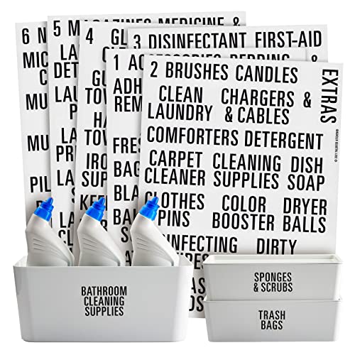 Talented Kitchen 162 Pieces Laundry Room Labels, Bold All Caps Black Print on Clear Stickers for Linen Closet, Cleaning Supplies (Water Resistant)