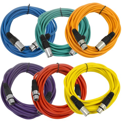 SEISMIC AUDIO - SAXLX-25-6 Pack of 25' Multiple Color XLR Male to XLR Female Microphone Cables - Balanced - 25 Foot Patch Cords