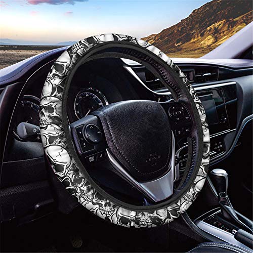 HUGS IDEA Halloween Universal Size Car Steering Wheel Cover Punk Skull Design Stretch-on Car Accessories for Women Girl Suitable for SUV Sedan Vans Trucks