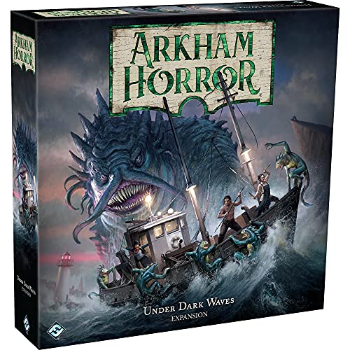 Arkham Horror Under Dark Waves Board Game Expansion - New Locations, Investigators, and Terror! Cooperative Mystery Game, Ages 14+, 1-6 Players, 2-3 Hour Playtime, Made by Fantasy Flight Games