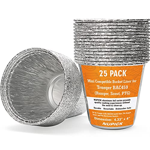 NUPICK 25 Pack Mini Grease Bucket Liner for Traeger Ranger, Scout, PTG, Grill Drip Tray for Traeger BAC459, 4.3' x 4'