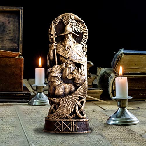 Norse Mythology Decor Statue, Odin, Thor, Loki, Freya, Viking Decor Statue for Home and Gifts Applicable to Wine Cabinet and Bookshelf，Viking God Worship Altar Shrine Sculpture Home Decor (Odin)