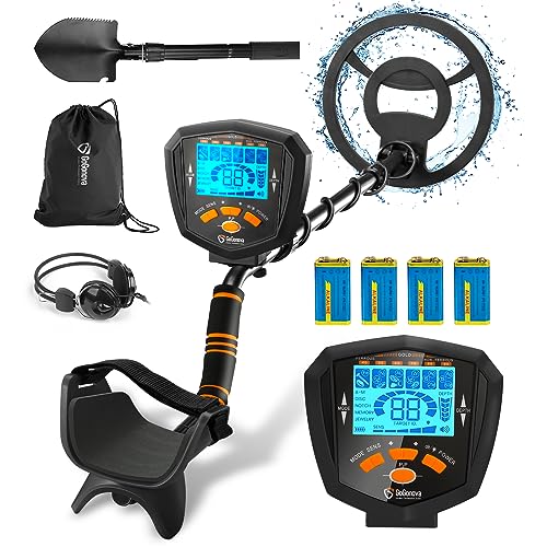 GoGonova Metal Detector for Adults, Higher Accuracy Gold Detector with Bigger LCD Display, 6 Professional Modes, Adjustable Metals Detectors, 10' Coil Metal Detector for Kids, IP68 Waterproof, Black