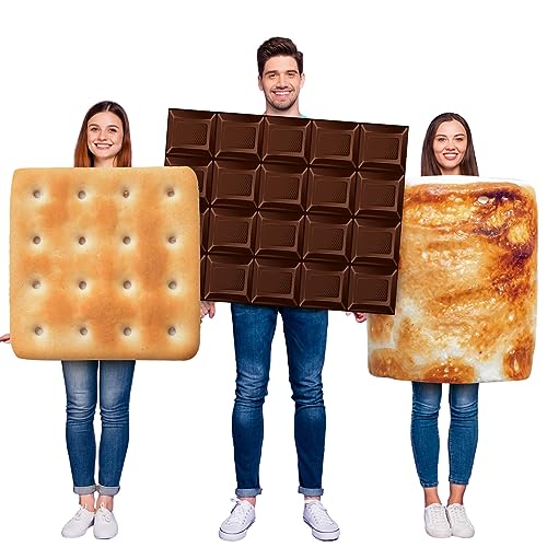 Xtinmee 3 Pcs Halloween Adults Group Tunic Costumes Food Costumes Chocolate Biscuits and Marshmallow Family Costume for Women Men Friends