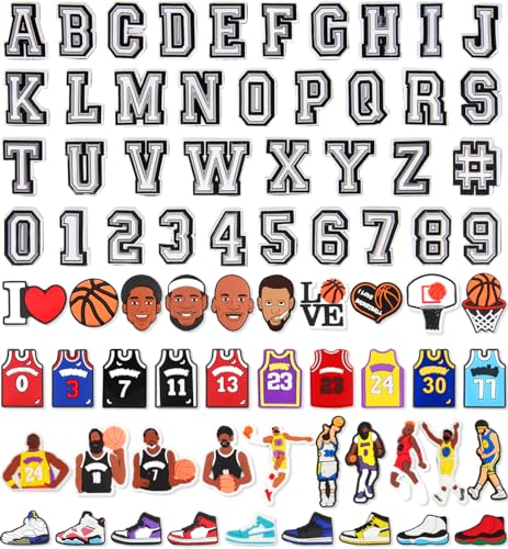 Basketball Shoe Charms, Basketball Sports With Letters Numbers Shoe Pins Decoration Charms Accessories for Kids Boys Teens Unisex