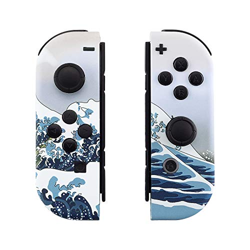 eXtremeRate DIY Replacement Shell Buttons for Nintendo Switch & Switch OLED, The Great Wave Soft Touch Custom Housing with Full Set Button for Joycon Handheld Controller - Console Shell NOT Included