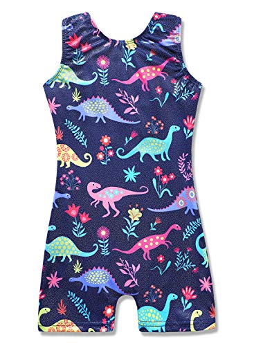 HOZIY Dinosaur Leotards for Girls Gymnastics 6-7 Size 6-7 Year Old Blue Biketards Shorts for Girls Gymnastics Apparel