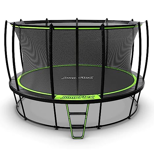 JumpFlex Trampoline Hero 14FT Round Outdoor Backyard Trampoline ASTM Approved with Net Safety Enclosure & Ladder Playset with Fast Assembly