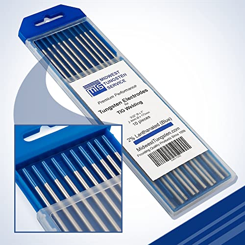 Midwest Tungsten Service TIG Welding Tungsten Electrodes 10-Pack (Blue - 2% Lanthanated Tungsten (WL20/EWLa-2), 3/32')