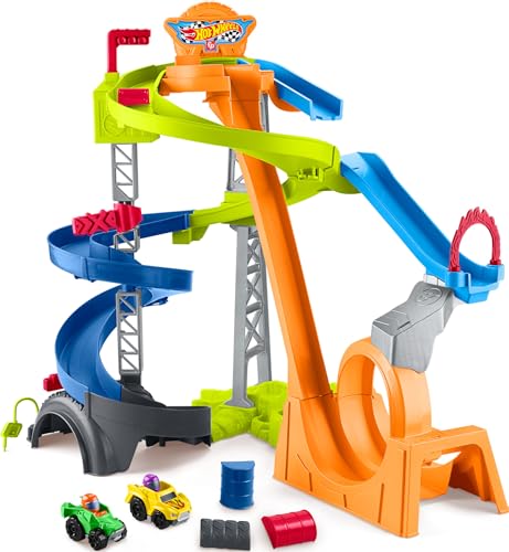Fisher-Price Little People Hot Wheels Toddle Race Track, Spiral Stunt Speedway Playset with 2 Toy Cars, Ages 18+ Months