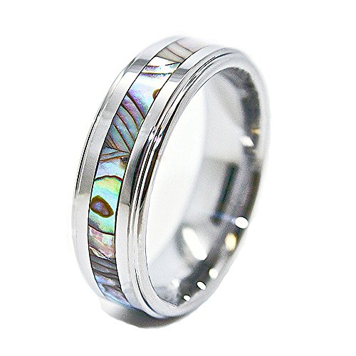 Unique 8mm Tungsten Carbide Ring with Abalone Shell Inlay Wedding Band Size 11.5 (11 1/2)