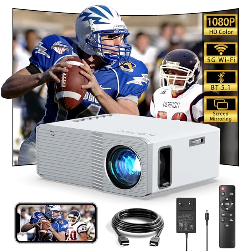 KSAN Mini Projector, 4K Supported Portable Projector, Movie Projector for Outdoor Home Theater, 5G Wifi Screen Mirroring for Smartphone, BT 5.1, Compatible with Tablet TV Box PS5 Roku etc