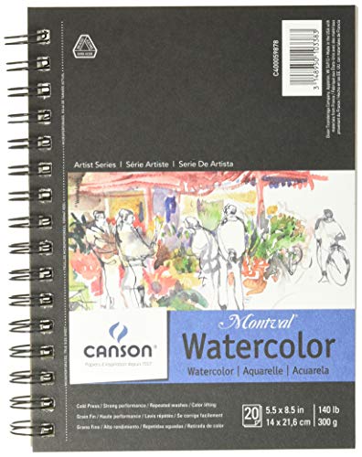 Canson Artist Series Watercolor Paper, Wirebound Pad, 5.5x8.5 inches, 20 Sheets (140lb/300g) - Artist Paper for Adults and Students - Watercolors, Mixed Media, Markers and Art Journaling
