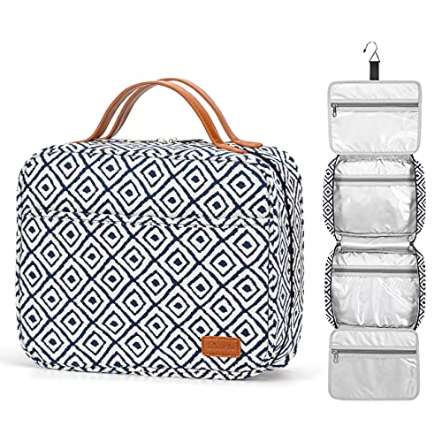 Bosidu Hanging Travel Toiletry Bag,Large Capacity Cosmetic Travel Toiletry Organizer for Women with 4 Compartments & 1 Sturdy Hook,Perfect for Travel/Daily Use/Christmas (Plaid)