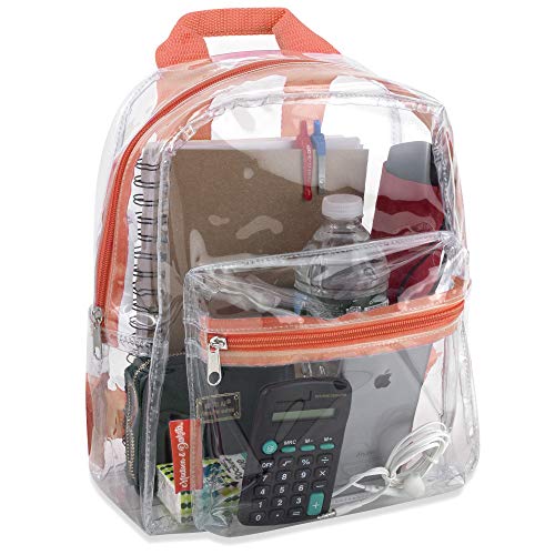 MADISON & DAKOTA Water Resistant Clear Mini Backpacks for Beach, Travel - Stadium Approved Bag with Adjustable Straps (Peach Apricot)