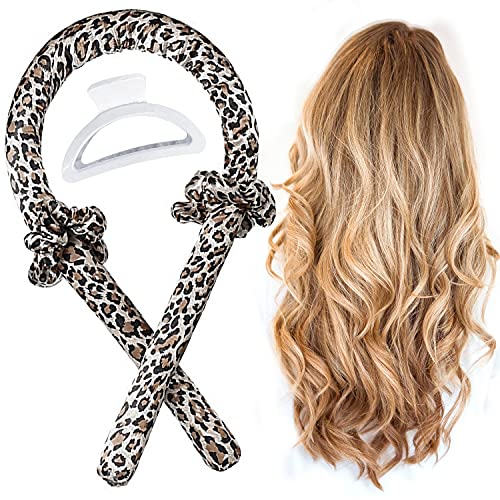 Heatless Hair Curling Rod Headband for Long Medium hair,No Heat Lazy Hair Curler Set,DIY Sleeping Soft Silk Curling Ribbon for Overnight（Leopard）
