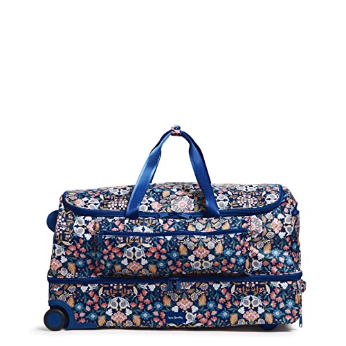 Vera Bradley Women's Recycled Ripstop XL Foldable Rolling Duffel Travel Bag, Enchanted Mandala Blue, One Size